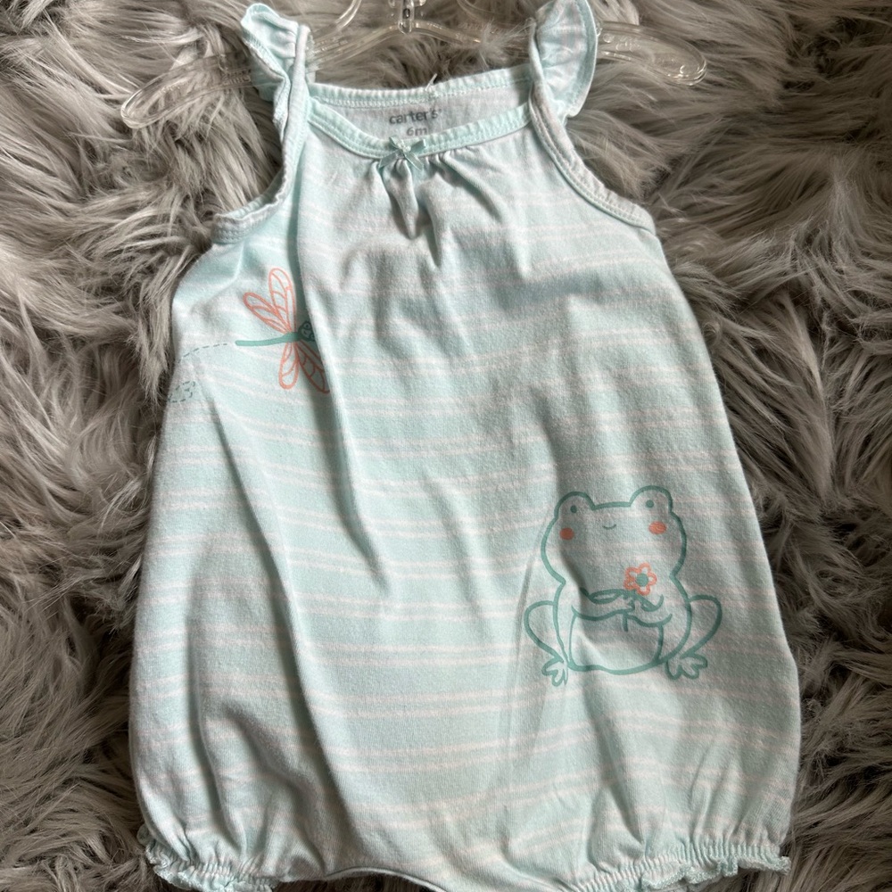 Carter's Light Blue Frog and Dragonfly Romper